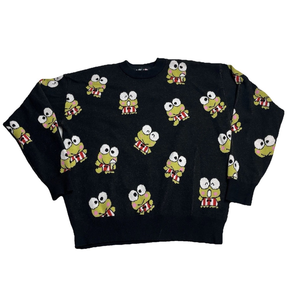 Hello Kitty Forever 21 Sweater Womens S Jumper black‎ Frogs Long Sleeve Anime